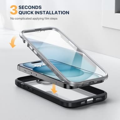 Diaclara Designed for iPhone 15 Case, Full Body Rugged Case with Built-in Touch Sensitive Anti-Scratch Screen Protector, with Camera Lens Protector for iPhone 15 6.1" (Black and Clear) - Image 6