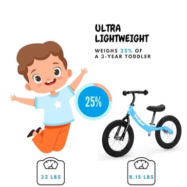 14 Inch Balance Bike for Kids 3-6 Year Old, Bike with No Pedals, Air Rubber Tires, Adjustable Height, Foot Rest, Pedalless Bicycle Boys, Girls (Blue) - Image 3