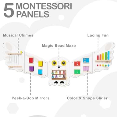 Monläurd® Montessori Owl Busy Board - Sensory Wall Panel for Toddlers, Wooden Activity Board for Kids 6M+, Montessori Educational Toys for Baby Learning, Playroom & Daycare Furniture - Image 3
