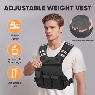 APEXUP Adjustable Weighted Vest, 4-10lb/12-18lb/20-32lb Vest with 6 Ironsand Weights and Large Pocket, Weight Vest for Men Women Strength Training, Running, Walking (20-32lb, Black) - Image 3