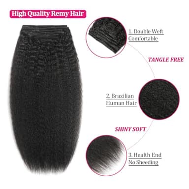 Kinky Straight Clip in Hair Extensions Human Hair Clip in Extensions 8Pcs 110g Double Weft #1B Natural Black Hair Extensions Human Hair Full Head Invisible（16Inch） - Image 4