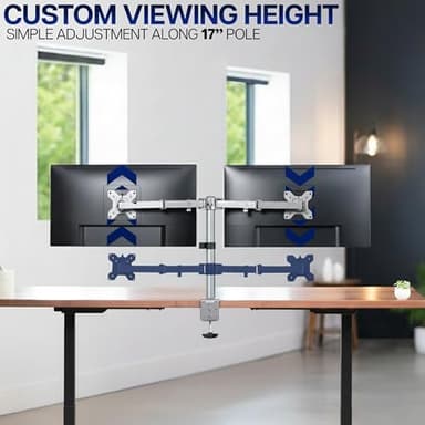 VIVO Dual Monitor Desk Mount, Heavy Duty Fully Adjustable Steel Stand, Holds 2 Computer Screens up to 30 inches and Max 22lbs Each, Gray Color, STAND-V002-GY - Image 6