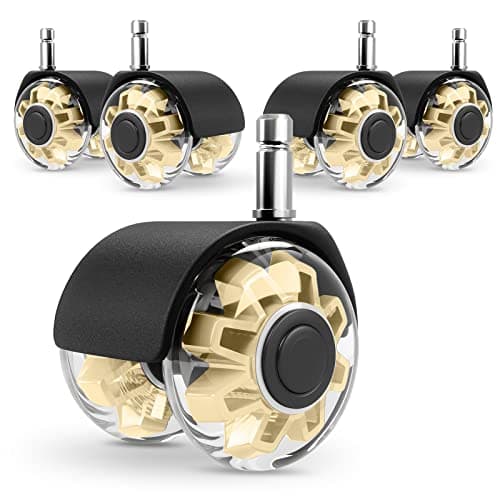 Office Chair Caster Wheels (Set of 5),Heavy-Duty Chair Wheels Support 2200lbs,Mute Rubber Chair Casters for Hardwood Floors and Carpet,2 Inch Universal Fit (Yellow) - Image 1