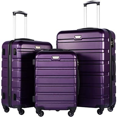 Coolife Luggage 3 Piece Set Suitcase Spinner Hardshell Lightweight TSA Lock (purple2) - Image 1