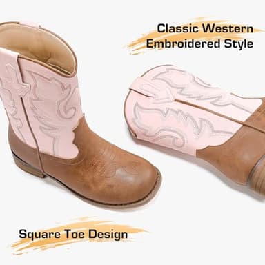 Motasha Girls Cowgirl Boots Toddler Girls Boots Pink Cowboy Boot for Girl Size 9 Little Big Kids Boot Western Riding Shoes Party Birthday (M7101 Brown Pink 9) - Image 6
