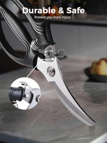 Poultry Shears, Heavy Duty Kitchen Shears With Anti-Slip Handle & Safety Lock, Poultry Scissors for Meat, Chicken, Bone,Turkey, Fish, Spring Loaded, Dishwasher Safe - Image 6