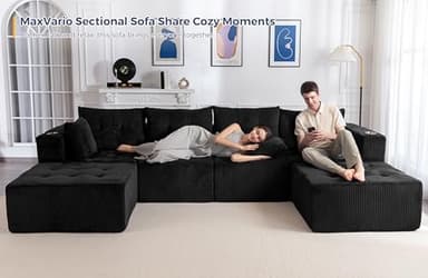 MAXYOYO Modular Sectional Sofa Couch, U Shaped Modern Cloud Couch with 2 Ottomans, Sofa in A Box, Tufted 6-Seat Boneless Sleeper Chair for Living Room, No Assembly Required, Black - Image 4