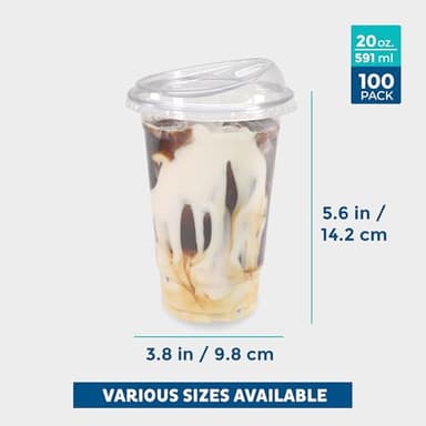 Freshware Clear Plastic Cups with Strawless Sip Lids [100 Cups - 20 oz] Disposable Tumblers for Iced Coffee, Smoothie, Milkshake, Cold Drinks - Image 3