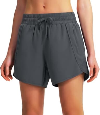 Ksmien Women's 5" Athletic Running Shorts Quick Dry Lightweight Workout Gym Shorts with Zipper Pockets UPF 50+ Deep Grey - Image 3