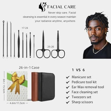 Nail Clippers Set, 26 Piece Manicure Set & Pedicure Kit, Stainless Steel Fingernail & Toenail Clipper Cutters, Professional Nail Care Tools with Luxurious Travel Case for Men and Women, Black - Image 3