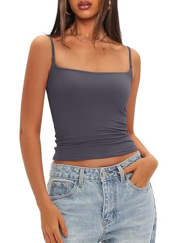 Darong Women's Double Lined Basic Tank Top Adjustable Spaghetti Straps Sleeveless Camisole Shirts 9202 Grey XS - Image 1