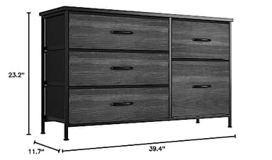 Nicehill Black Dresser for Bedroom with 5 Drawers, Chests of Drawers for Closet, Clothes, Nursery, Bedroom Dresser with Drawers,Black Wood Grain - Image 3