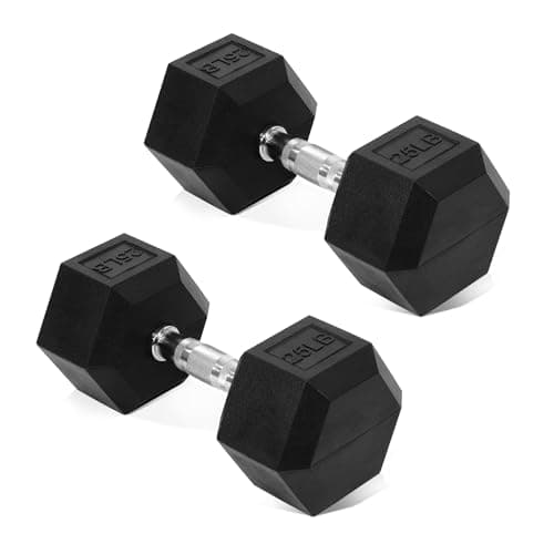 Fitvids Hex Dumbbells Rubber Coated Hand Weights Pairs for Exercises and Fitness, 25 LB Pair - Image 1