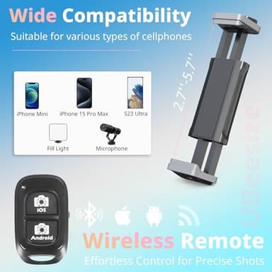 UBeesize 88’’ Flexible Phone Tripod with 14.95’’ Gooseneck, Remote and Phone Holder, Overhead Cell Phone Stand＆Selfie Stick for Video Recording, Compatible with iPhone Android Phone, Camera Pink - Image 4