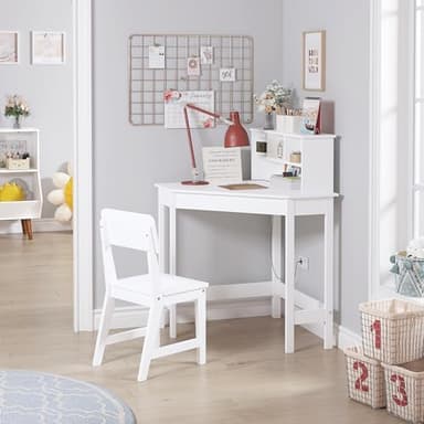 UTEX Kids Desk, Kids Corner Desk and Chair Set, Children Study Table with Storage and Hutch for Home School Use, White - Image 7