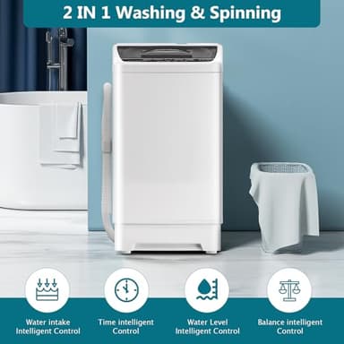 DOGHLY Portable Washing Machine, 15.5LBS Full Automatic Washer with Spinner, 10 Programs Compact Laundry Machine for Apartment, RV, Dorm Home Use, Mini Washing Machine Perfect for Small Spaces - Image 3