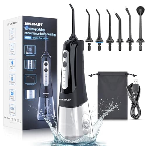 Cordless Water Dental Flosser Teeth Cleaner, INSMART Professional 300ML Tank DIY Mode USB Rechargeable Dental Oral Irrigator for Home and Travel, IPX7 Waterproof 6 Modes Irrigate for Oral Care - Image 1