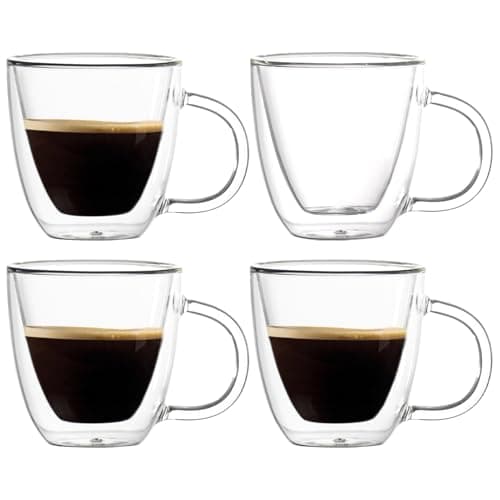 Wlasss Espresso Cups Set of 4, 6oz /170ml Double Walled Glass Coffee Mugs With Handle, Hand Blown Insulated Espresso Shot Glass Cups,Perfect For Cappuccinos,Latte,Tea, Coffee Lovers Gifts - Image 1