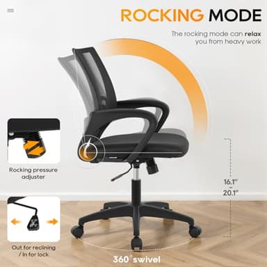 BestOffice | Ergonomic Office Chair | Mid-Back Swivel Desk Chair | Breathable Backrest & Lumbar Support | Adjustable Height | Sponge Seat | Rolling Wheels | Dark Black | for Adults & Women - Image 4