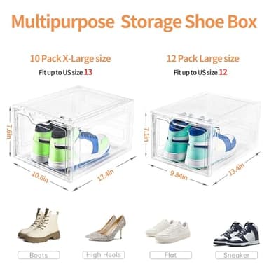10 Pack Large Shoe Boxes Clear Plastic Stackable,Shoe Storage Organizer with Lids,Shoe Rack for Closet,Shoe Organizer and Shoe Containers for Sneaker Storage, Shoe Display Case Fit up to US Size 13 - Image 3