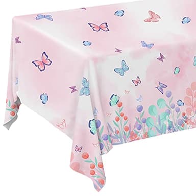 Butterfly Disposable Tablecloth, Plastic Table Cover for Kid’s Birthday Party, 3 PCS, 54”x 108” - Image 1