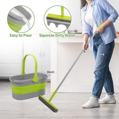 REEWII Sponge Mop and Collapsible Bucket Set with Wringer and Replaceable Mop Sponge Pads for Home Bathroom Tile Hardwood Floor Wall Cleaning - Image 2