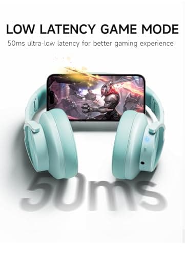 Picun B8 Bluetooth Over Ear Headphones, 120H Playtime with 3 EQ Modes, Low Latency, Hands-Free Calls, Deep Bass for Travel, Home, Office & PC (Cyan) - Image 6