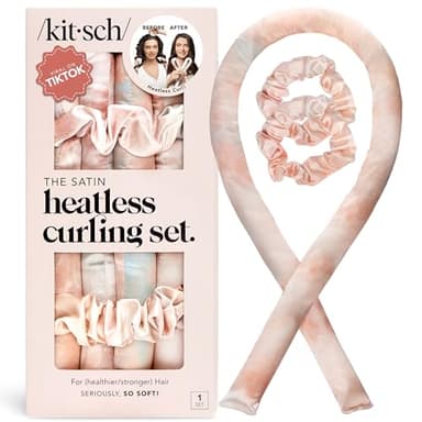 Kitsch Satin Heatless Curling Set – Heatless Curls Overnight with 34" Hair Curler & 2 Satin Scrunchies – Comfortable Hair Curlers to Sleep In for Frizz-Free, No Heat Damage Styling - Sunset Tie Dye - Image 1