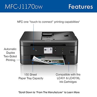 Brother MFC-J1170DW Wireless Color Inkjet All-in-One Printer, NFC One-Touch Print, Duplex, Cloud Print & Scan, Mobile App Control, 2.7" Touchscreen, Works with Alexa - Image 3
