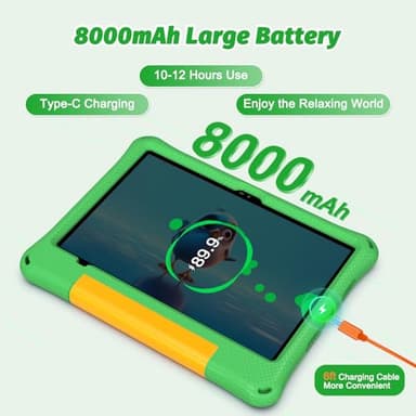 CALLSKY-NOTE Kids Tablet 11 Inch, Android Tablet with 2 Years Protection, 12GB+128GB, 8000mAh, with EVA Case, Parental Control, Pre-installed Educational APP, WiFi 6, Dual Camera, Quad Speakers, Green - Image 4