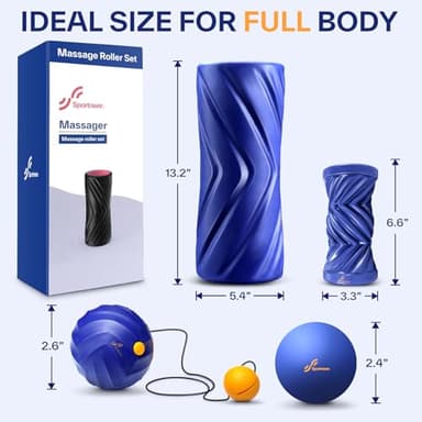 Sportneer 4 in 1 Foam Roller Set: Dual Textures Foam Roller, Foot Roller, Lacrosse Ball, Traction Massage Ball with String, Deep Massage Roller for Whole Body Release, Physical Therapy (Blue) - Image 8