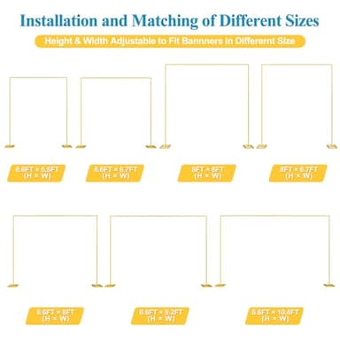 Fomcet 8FT x 8FT Backdrop Stand Heavy Duty with Base, Gold Portable Adjustable Pipe and Drape Backdrop Stand Kit, Square Metal Arch Party Frame for Wedding Birthday Parties Banquet Decorations - Image 3