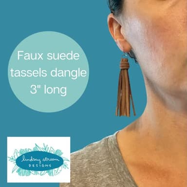 Tassel Earrings for Women - Faux Suede Leather (Camellia Pink) - Image 4