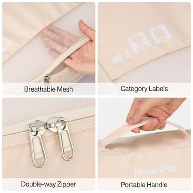 Compression Packing Cubes, Expandable Luggage Organizer Bags, Hanke Packing Cubes for Travel, Double Zipper Durable Travel Packing Organizers for Suitcase Backpack and Carry-On (7 Pack,Off White) - Image 3