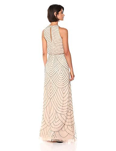Adrianna Papell womens Art Deco Beaded Blouson Dress with Halter Neckline, nude, 8 - Image 2