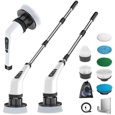 MGLSDeet Electric Spin Scrubber Scrub Brush, Retractable Handle Rechargeable Cleaning Brush with 7 Replaceable Brush Heads, Cordless Power Spin Scrubber 90Mins for Bathroom Shower Bathtub Glass Car - Image 1