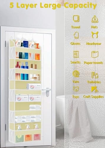 TAHAVICE 2 Pack Over The Door Storage Organizer with 5 Pockets 10 Mesh Pockets, 44 lbs Weight Capacity Door Hanging Organizers and Storage for Bedroom,Bathroom,Nursery,Kidroom,Babyroom - Image 5