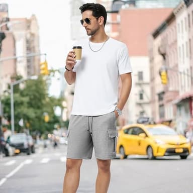 3rd hill Mens Casual Sweat Cargo Cotton Shorts Drawstring Elastic Waist Athletic Workout Gym Jogger Shorts with 5 Pockets Light Gray - Image 6