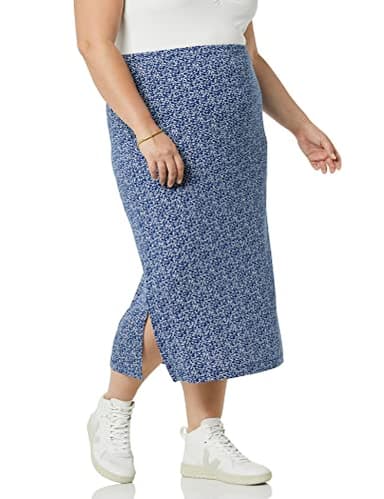 Amazon Essentials Women's Pull-On Knit Midi Skirt (Available in Plus Size), Navy Dots Print, 4X - Image 4