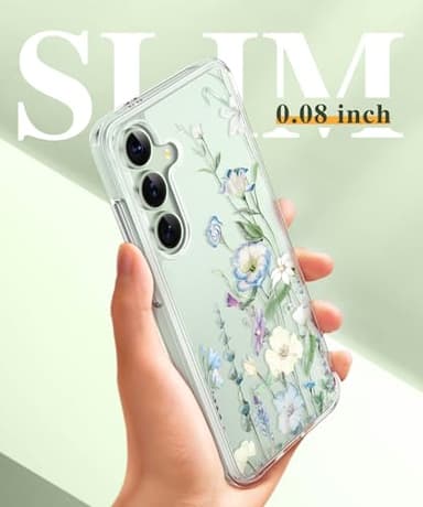 GVIEWIN for Samsung Galaxy S25 Plus Case with Screen Protector & Camera Lens Protector, [Non Yellowing] Clear Floral Hard Shockproof Bumper Women Phone Case for S25 Plus 6.7" (Aquilegia/White) - Image 6