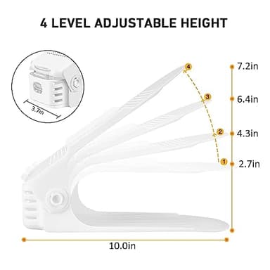 NVGSN Shoe Slots Organizer 20 Pack - Shoe Stackers, Space Savers 50%, 4 Levels Adjustable, Double Layer Holders for Closet, White - Image 3