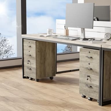 VINGLI 3-Drawer File Cabinet with Lock, Wood Rolling Under Desk File Cabinets for Home Office, Mobile Printer Stand & Filing Organizer for Letter Sized Files, 26" H(Caster Included), Rustic Gray - Image 8