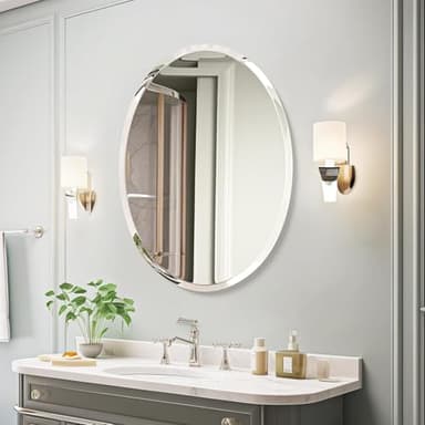 KOHROS Bathroom Mirrors for Over Sink - Oval Frameless Mirror - Beveled Polished Wall Mirror for Bathroom, Vanity, Bedroom (18" W x 24" H Oval) - Image 6