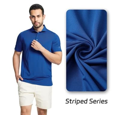 MAELREG Golf Polo Shirts for Men Pencil Pin Stripe Lightweight Breathable Moisture Wicking Dry Fit Casual Mens Polo - Image 3