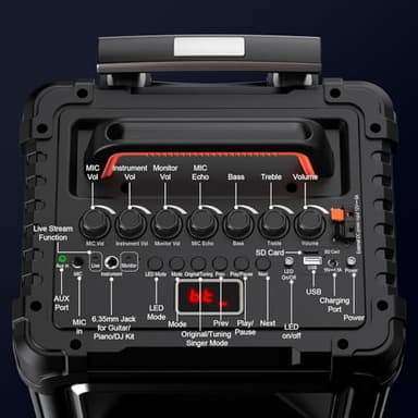 JYX Karaoke Machine with 2 Wireless Mics, 10" Woofer 500W Peak Power Big Portable Bluetooth Speaker with Bass/Treble Adjustment, PA System with Remote Control, LED Lights, Rolling Wheels and Trolley - Image 9