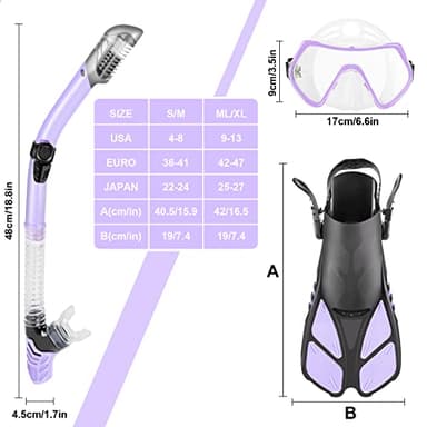 ZEEPORTE Mask Fin Snorkel Set with Adult Snorkeling Gear, Panoramic View Diving Mask, Trek Fin, Dry Top Snorkel +Travel Bags, Snorkel for Lap Swimming - Image 7
