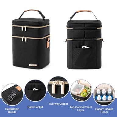 BABEYER Breastmilk Cooler Bag with Ice Pack Fits 6 Baby Bottles Up to 9 Ounce, Double Deck Leak-Proof Baby Bottles Bag with Shoulder Strap for Nursing & Working Mom, Black - Image 5