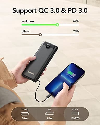Power Bank 30000mAh, VEEKTOMX 22.5W Fast Charging Portable Charger built in cables, USB C Battery Pack, External Travel Battery Bank Compatible with iPhone, Samsung, Android Devices for Travel(1 Pack) - Image 3