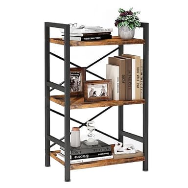 Homeiju Bookshelf, 3 Tier Industrial Bookcase, Metal Small Bookcase, Rustic Etagere Book Shelf Storage Organizer for Living Room, Bedroom, and Home Office(Rustic Brown) Patent Pending D29873033 - Image 9
