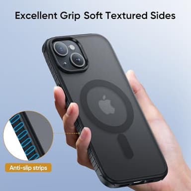 SUCGLES for iPhone 15 Case with MagSafe [Ultra Strong Magnetic] [12FT Military Drop Protection] [Soft Non-Slip Grip] Translucent Matte Slim Thin Phone Cover 6.1" for Apple iPhone15, Black - Image 6